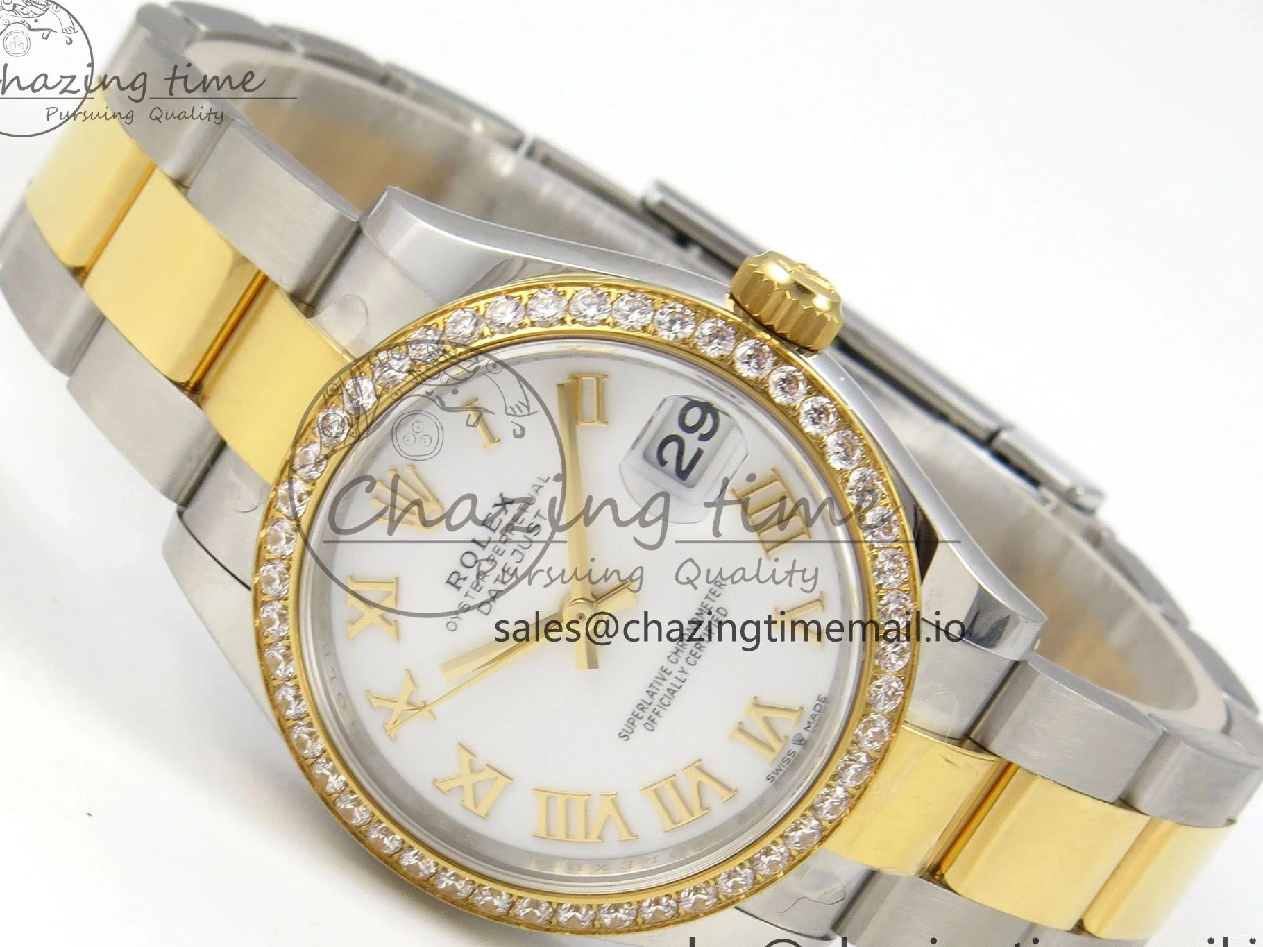 MiroTime 0511 DateJust 31 278383RBR THBF 1:1 Best Edition 904L Steel White Roman Dial Diamonds Bezel on SS YG Oyster Bracelet HZ Cal. Minimalist 44